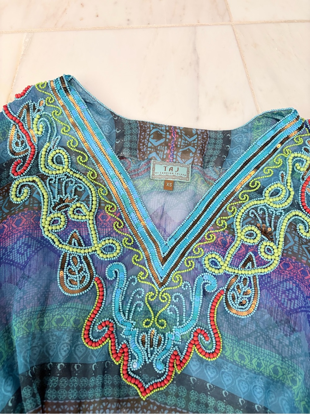 RARE TAJ by Sabrina Crippa Beaded Kaftan Tunic — XS